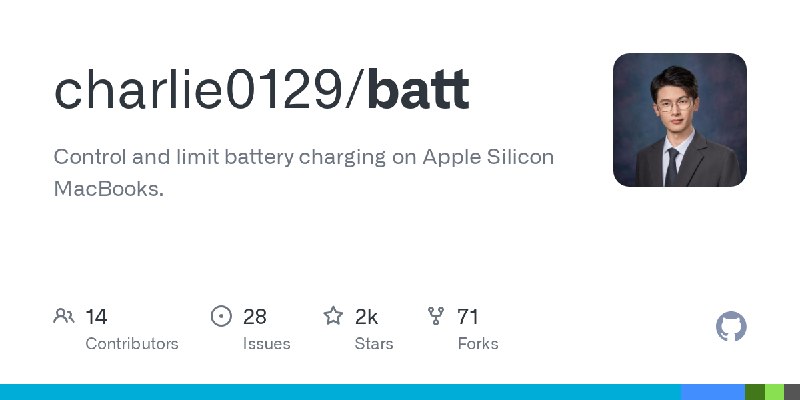 GitHub - charlie0129/batt: Control and limit battery charging on Apple Silicon MacBooks.
