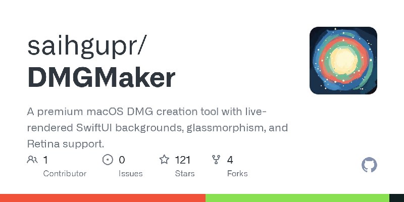 GitHub - saihgupr/DMGMaker: A premium macOS DMG creation tool with live-rendered SwiftUI backgrounds, glassmorphism, and Retina…