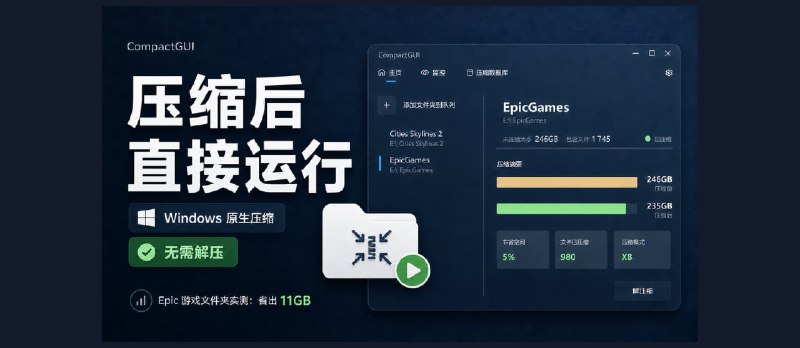 CompactGUI：用 Windows 原生压缩功能，为程序和游戏文件夹瘦身 - 小众软件
