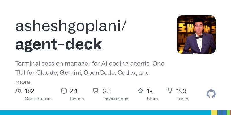 GitHub - asheshgoplani/agent-deck: Terminal session manager for AI coding agents. One TUI for Claude, Gemini, OpenCode, Codex,…