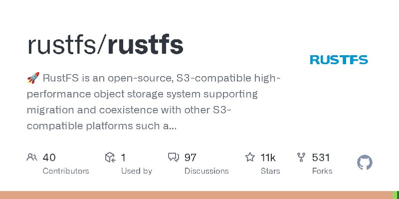 GitHub - rustfs/rustfs: 🚀 RustFS is an open-source, S3-compatible high-performance object storage system supporting migration and…