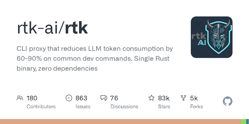 GitHub - rtk-ai/rtk: CLI proxy that reduces LLM token consumption by 60-90% on common dev commands. Single Rust binary, zero dependencies
