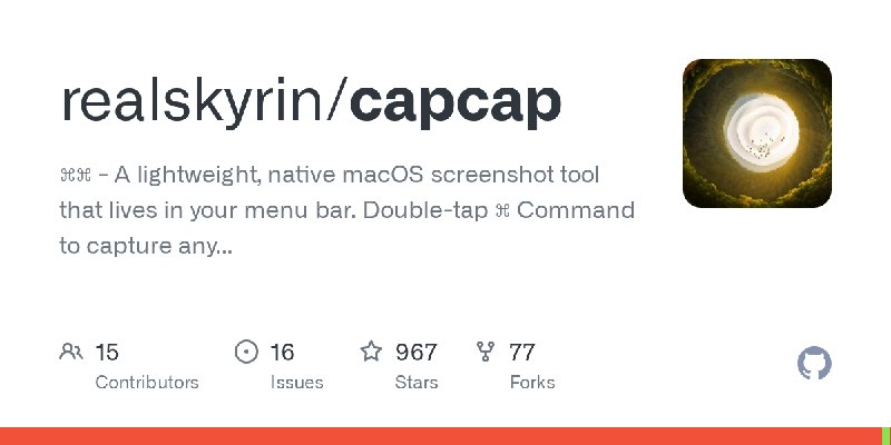 GitHub - realskyrin/capcap: ⌘⌘ - A lightweight, native macOS screenshot tool that lives in your menu bar. Double-tap ⌘ Command…