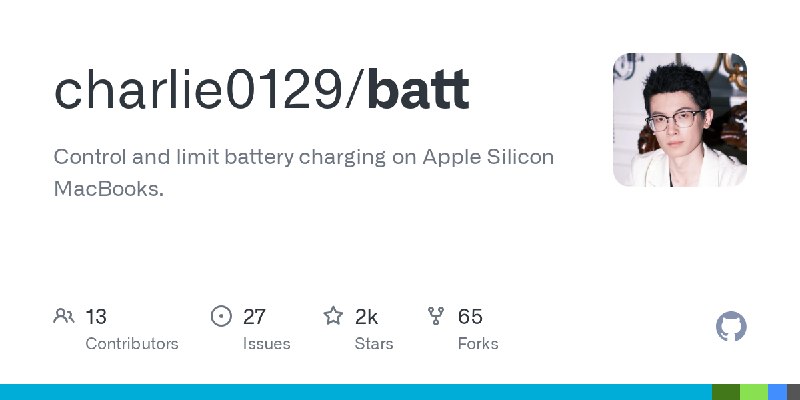 GitHub - charlie0129/batt: Control and limit battery charging on Apple Silicon MacBooks.