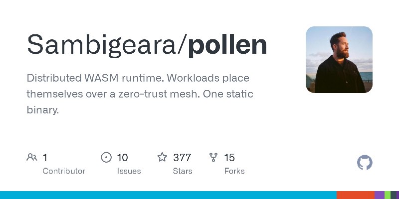 GitHub - Sambigeara/pollen: Distributed WASM runtime. Workloads place themselves over a zero-trust mesh. One static binary.