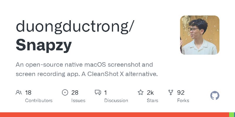 GitHub - duongductrong/Snapzy: An open-source native macOS screenshot and screen recording app. A CleanShot X alternative.