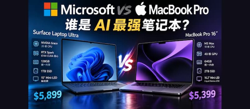 微软发布史上最强 Surface Laptop Ultra：NVIDIA RTX Spark 芯片，128GB 统一内存，比苹果快 6.2 倍？ - 小众软件