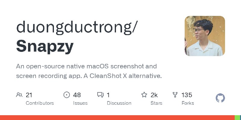 GitHub - duongductrong/Snapzy: An open-source native macOS screenshot and screen recording app. A CleanShot X alternative.