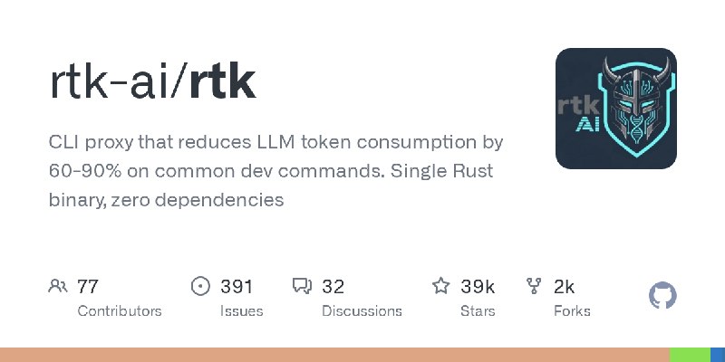 GitHub - rtk-ai/rtk: CLI proxy that reduces LLM token consumption by 60-90% on common dev commands. Single Rust binary, zero dependencies