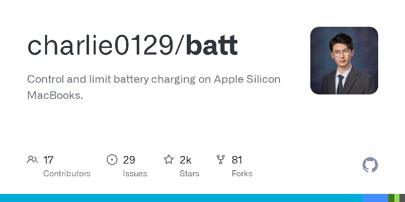 GitHub - charlie0129/batt: Control and limit battery charging on Apple Silicon MacBooks.