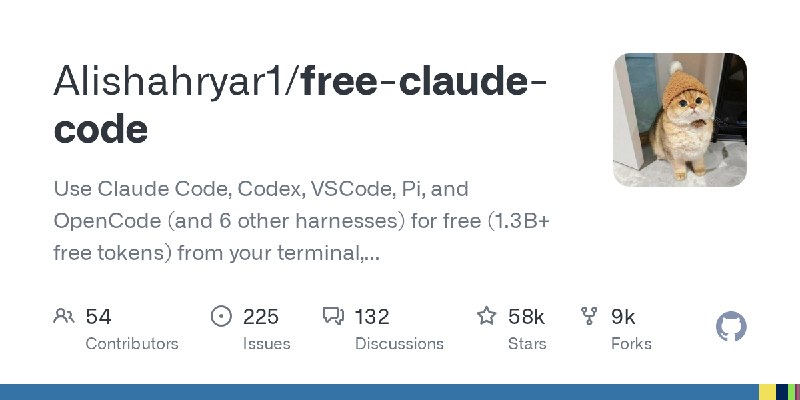 GitHub - Alishahryar1/free-claude-code: Use Claude Code, Codex, VSCode, Pi, and OpenCode (and 6 other harnesses) for free (1.3B+…