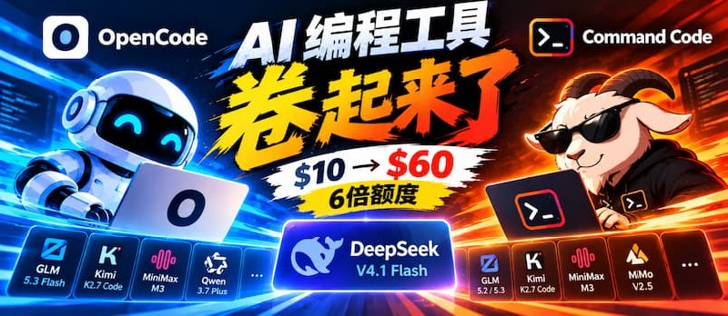 AI 编程卷起来了：OpenCode、Command Code 都在 $10 套餐里送 6 倍 DeepSeek V4.1 Flash 额度 - 小众软件