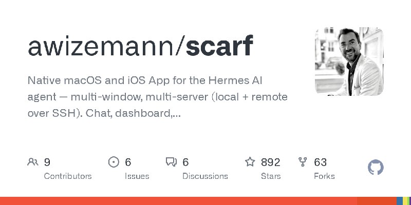 GitHub - awizemann/scarf: Native macOS and iOS App for the Hermes AI agent — multi-window, multi-server (local + remote over SSH).…