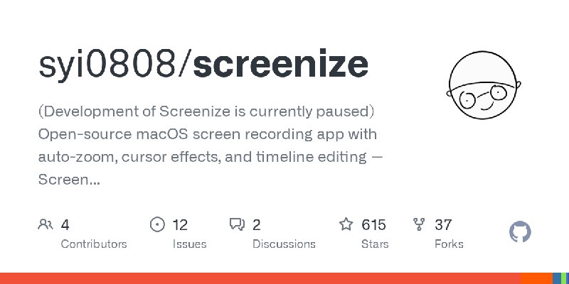 GitHub - syi0808/screenize: (Development of Screenize is currently paused) Open-source macOS screen recording app with auto-zoom…