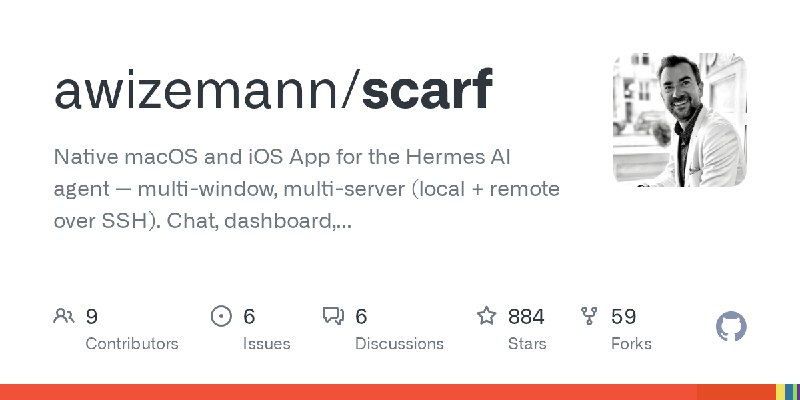 GitHub - awizemann/scarf: Native macOS and iOS App for the Hermes AI agent — multi-window, multi-server (local + remote over SSH).…