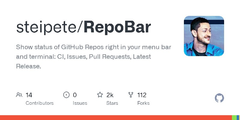 GitHub - steipete/RepoBar: Show status of GitHub Repos right in your menu bar and terminal: CI, Issues, Pull Requests, Latest Release.