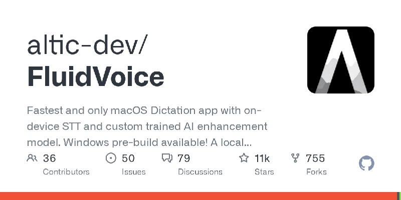 GitHub - altic-dev/FluidVoice: Fastest and only macOS Dictation app with on-device STT and custom trained AI enhancement model.…