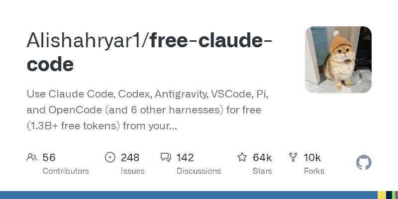 GitHub - Alishahryar1/free-claude-code: Use Claude Code, Codex, Antigravity, VSCode, Pi, and OpenCode (and 6 other harnesses) for…