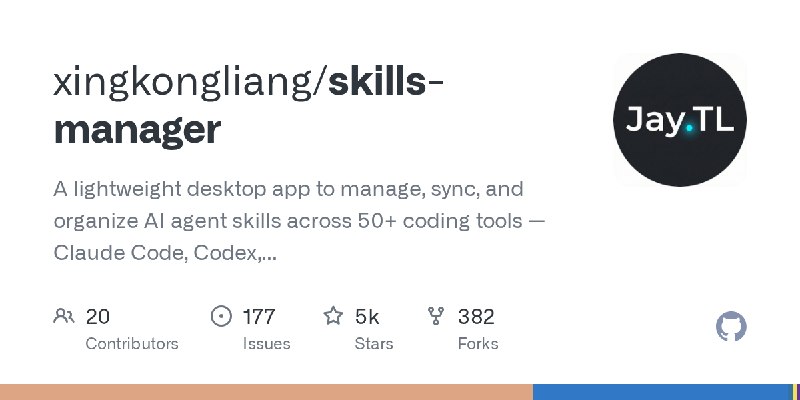 GitHub - xingkongliang/skills-manager: A lightweight desktop app to manage, sync, and organize AI agent skills across 50+ coding…