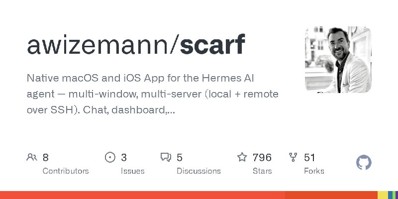 GitHub - awizemann/scarf: Native macOS and iOS App for the Hermes AI agent — multi-window, multi-server (local + remote over SSH).…