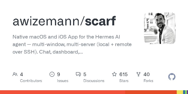 GitHub - awizemann/scarf: Native macOS and iOS App for the Hermes AI agent — multi-window, multi-server (local + remote over SSH).…