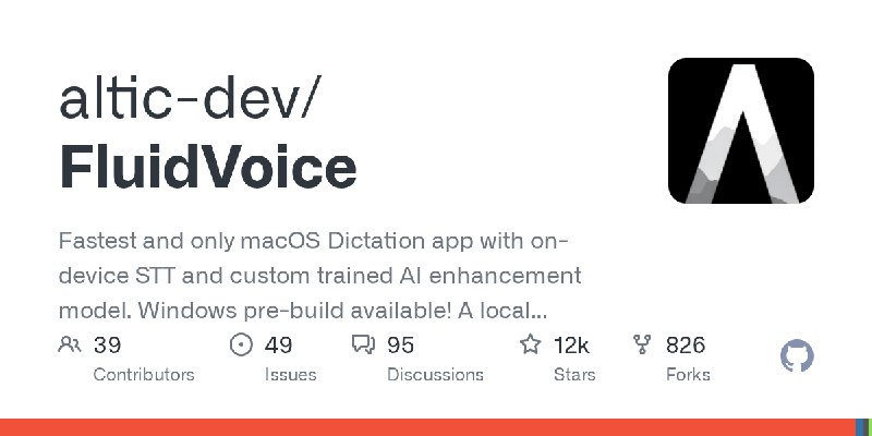 GitHub - altic-dev/FluidVoice: Fastest and only macOS Dictation app with on-device STT and custom trained AI enhancement model.…