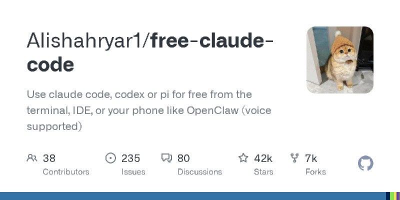 GitHub - Alishahryar1/free-claude-code: Use claude code, codex or pi for free from the terminal, IDE, or your phone like OpenClaw…