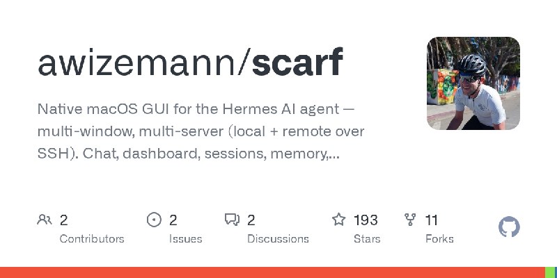 GitHub - awizemann/scarf: Native macOS GUI for the Hermes AI agent — multi-window, multi-server (local + remote over SSH). Chat…