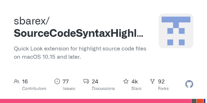 GitHub - sbarex/SourceCodeSyntaxHighlight: Quick Look extension for highlight source code files on macOS 10.15 and later.