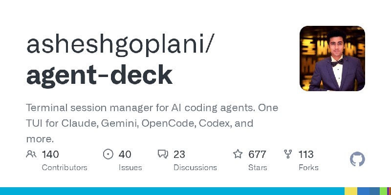GitHub - asheshgoplani/agent-deck: Terminal session manager for AI coding agents. One TUI for Claude, Gemini, OpenCode, Codex,…