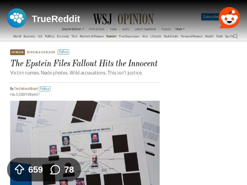 From the TrueReddit community on Reddit: The Epstein Files Fallout Hits the Innocent - Victim names. Nude photos. Wild accusations.…