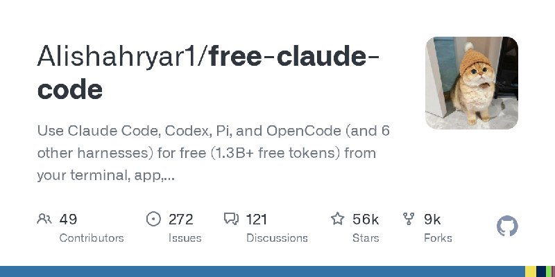 GitHub - Alishahryar1/free-claude-code: Use Claude Code, Codex, Pi, and OpenCode (and 6 other harnesses) for free (1.3B+ free tokens)…