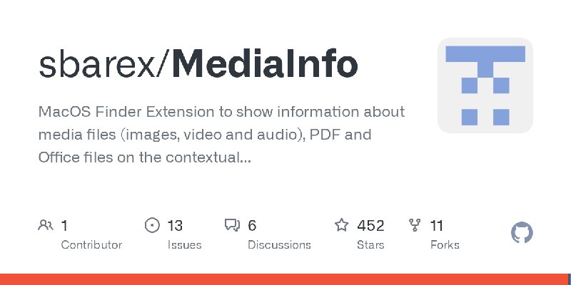 GitHub - sbarex/MediaInfo: MacOS Finder Extension to show information about media files (images, video and audio), PDF and Office…