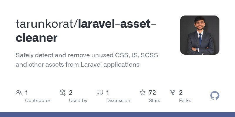 GitHub - tarunkorat/laravel-asset-cleaner: Safely detect and remove unused CSS, JS, SCSS and other assets from Laravel applications