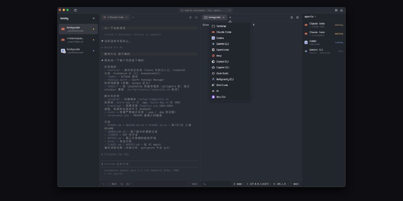 GitHub - iAmCorey/kooky: A minimal modern terminal for AI coding experience — Sidebar workspaces; horizontal / vertical split panes;…