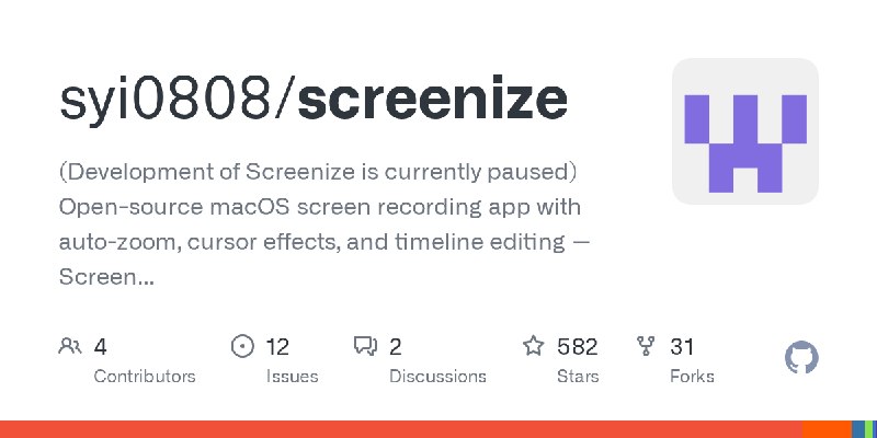 GitHub - syi0808/screenize: (Development of Screenize is currently paused) Open-source macOS screen recording app with auto-zoom…