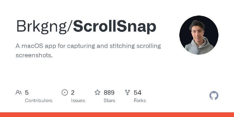 GitHub - Brkgng/ScrollSnap: A macOS app for capturing and stitching scrolling screenshots.
