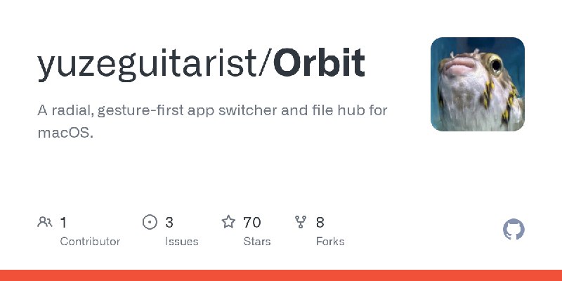 GitHub - yuzeguitarist/Orbit: A radial, gesture-first app switcher and file hub for macOS.