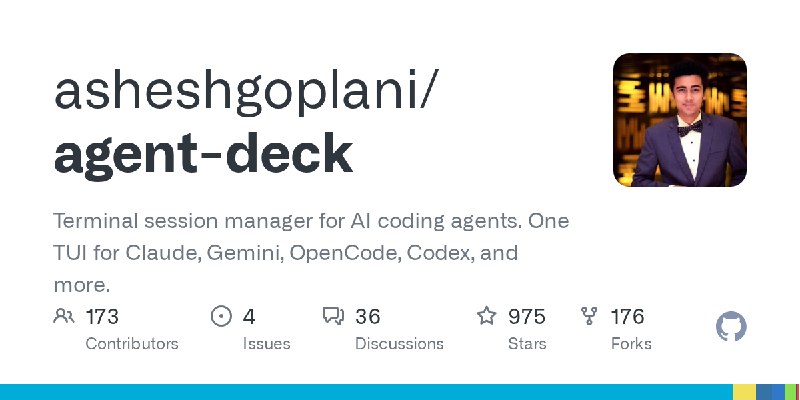 GitHub - asheshgoplani/agent-deck: Terminal session manager for AI coding agents. One TUI for Claude, Gemini, OpenCode, Codex,…